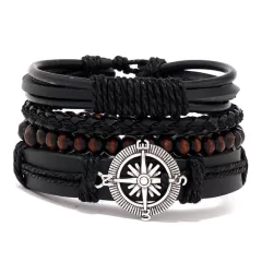 Pulsera españa pulsera hombre Conjunto de pulseras de cuero trenzado para hombre (CMP BRZ1005)