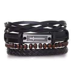 Pulsera españa pulsera hombre Conjunto de pulseras de cuero trenzado para hombre (CMP BRZ1005) en internet