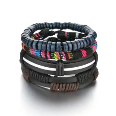 Pulsera de cuero trenzado para hombre, brazalete con cuentas de madera (CMP BRZ1007) - tienda en línea