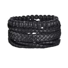 Pulsera de cuero trenzado para hombre, brazalete con cuentas de madera (CMP BRZ1007) - comprar en línea