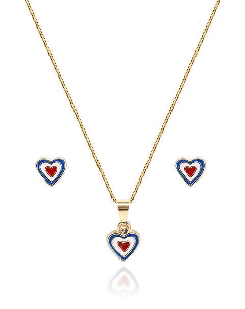 Conjunto Infantil Coração Resinado Semijoia Ouro 18k