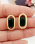 Brinco Oval Zircônia Octagonal Esmeralda Semijoia Ouro 18K