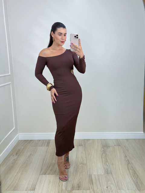 VESTIDO MIDI MG MARROM SABRINA - comprar online