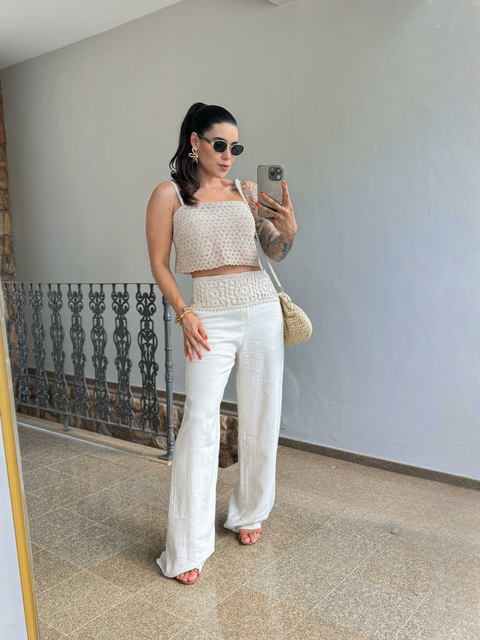CALÇA ANITA CÓS BORDADO NATURAL