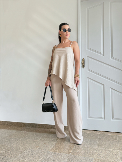 CALÇA ALFAIATARIA RETA BEGE MARIANA - comprar online