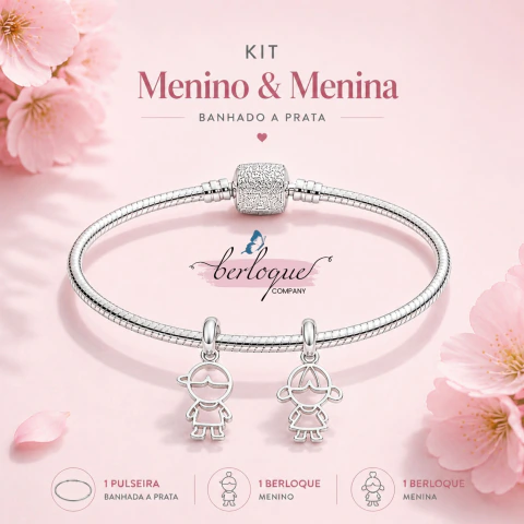 Kit 2 Berloques Banhados a Prata + Pulseira - Presente Completo - comprar online