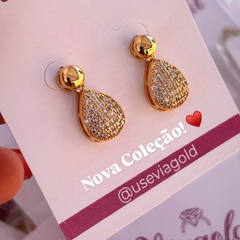 Brinco Gota Zircônia Cravejada - loja online