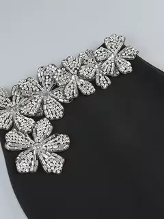 Conjuntos sexis de 2 piezas de vendaje de manga larga para mujer, Top de flores con diamantes brillantes y minifaldas ajustadas, trajes de fiesta de noche - tienda en línea