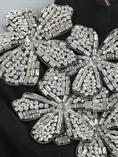 Conjuntos sexis de 2 piezas de vendaje de manga larga para mujer, Top de flores con diamantes brillantes y minifaldas ajustadas, trajes de fiesta de noche - tienda en línea