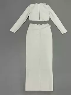 Conjuntos sexis de 2 piezas de vendaje de manga larga para mujer, Top de flores con diamantes brillantes y minifaldas ajustadas, trajes de fiesta de noche