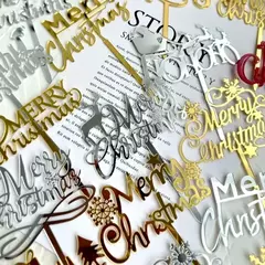 Adorno para tarta de Feliz Navidad, acrílico, rojo, verde y dorado, decoración para tarta de árbol, regalos para niños, suministros para fiesta de postre de Navidad en internet