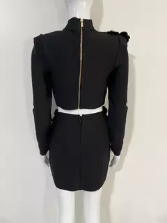 Conjuntos sexis de 2 piezas de vendaje de manga larga para mujer, Top de flores con diamantes brillantes y minifaldas ajustadas, trajes de fiesta de noche