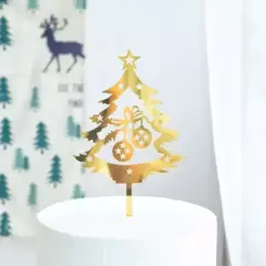 Adorno para tarta de Feliz Navidad, acrílico, rojo, verde y dorado, decoración para tarta de árbol, regalos para niños, suministros para fiesta de postre de Navidad - tienda en línea