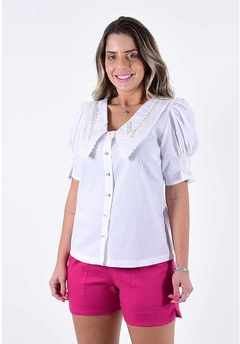 Blusa romãntica no Tricoline com guipir - loja online