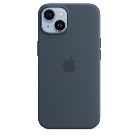 Capa de silicone com MagSafe para iPhone 14 – Azul-tempestade