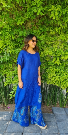 conjunto asimétrico lino boho azul rey - Pau de Coco