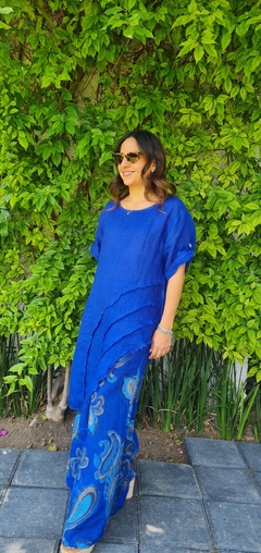 conjunto asimétrico lino boho azul rey - comprar en línea