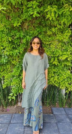 conjunto asimétrico lino boho verde oliva - comprar en línea
