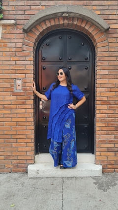 conjunto asimétrico lino boho azul rey