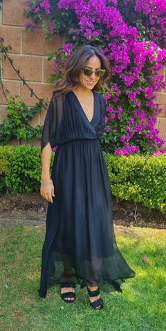Vestido seda escote V Negro en internet