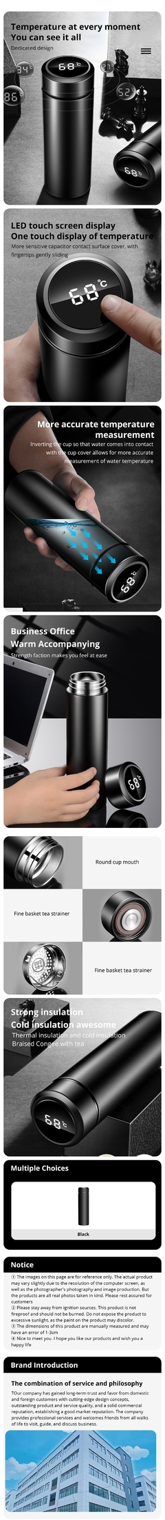 Garrafa térmica inteligente criativa de aço inoxidável, temperatura Display C - comprar online