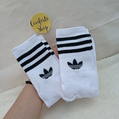 medias 3/4 adidas basicas blancas con lineas color - comprar online