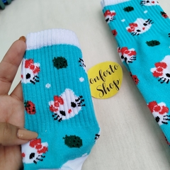 Medias 3/4 Kitty multicaras celeste - comprar online