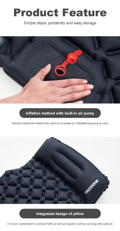 Imagen de Colchón inflable para acampar al aire libre, almohadilla para dormir con almohadas, alfombrilla de aire ultraligera, bomba de inflado para senderismo