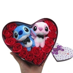 Disney-muñeco de peluche de Lilo Stitch, caja de regalo de ramo de rosas
