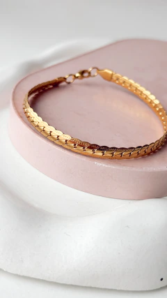 Pulsera plana trenza Acero dorado