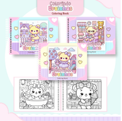 Imagem do kit 1.0 com 3 Mini Livros de colorir da coleção temas variados
