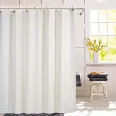 Cortina para Baño con Protector y Ganchos ELIPLAST -blanco c/ cuadrados-