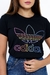 T-shirt Preta folhas coloridas Adidas com glitter