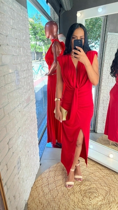 Vestido Vermelho Drapeado Luxo