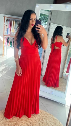Vestido Longo Plissado Vermelho - comprar online