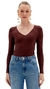 Blusa Canelada Decote V Manga Longa