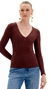 Blusa Canelada Decote V Manga Longa - comprar online