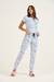 Pijama Feminino Manga Curta Calça Comprida Azul Ursos Mãe e Filha