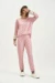 Pijama Feminino Inverno Manga Longa Rose Corações Punho com Pelinho