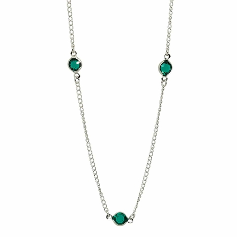 Colar Longo com Zircônias Colours Verde Saplicadas