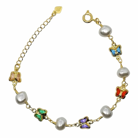 Pulseira Infantil Pérolas e Borboletas