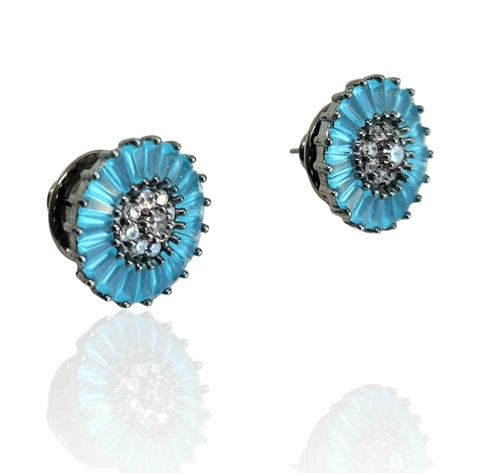 Brincos "Pizza" Azul e Cristal