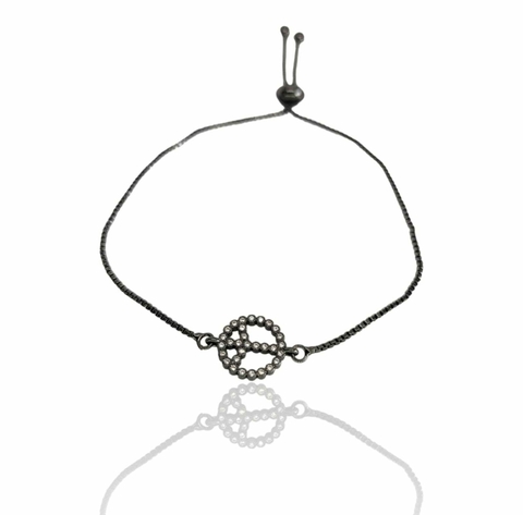 Pulseira com Símbolo da Paz Cravejada Ajustável