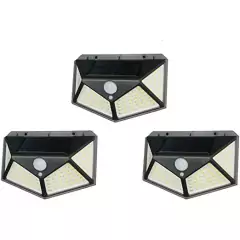 Kit 3 Luminária Solar 100 Led Com Sensor Jardim Prova D'água