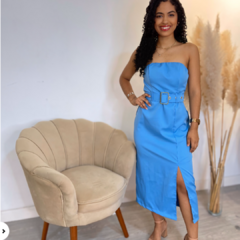 Vestido midi tomara que caia c/cinto