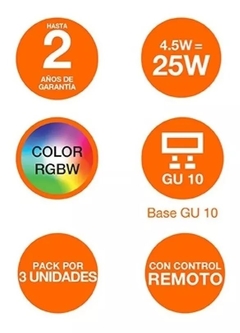 KIT Lamparas Led RGB W Gu10 C/ Control Remoto Cálida Y Colores en internet
