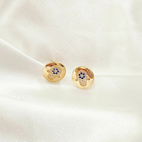 Brinco mão de Fátima com zircônias