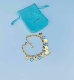 Pulsera tipo Tiffany con corazones en Azul