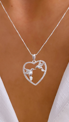 conjunto colibrís corazón 3 cm plata 925