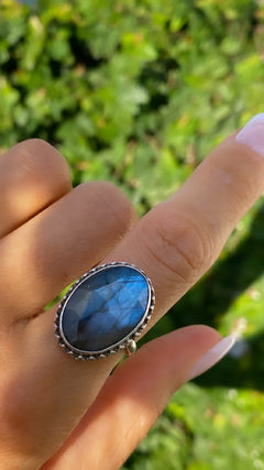 Anillo plata 925 Cuarzo azul natural - tienda online